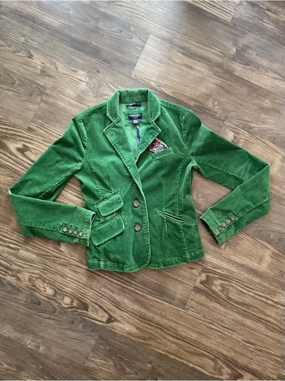 Vintage 2000s Y2K Preppy Academia American Eagle Green Corduroy Blazer Jacket